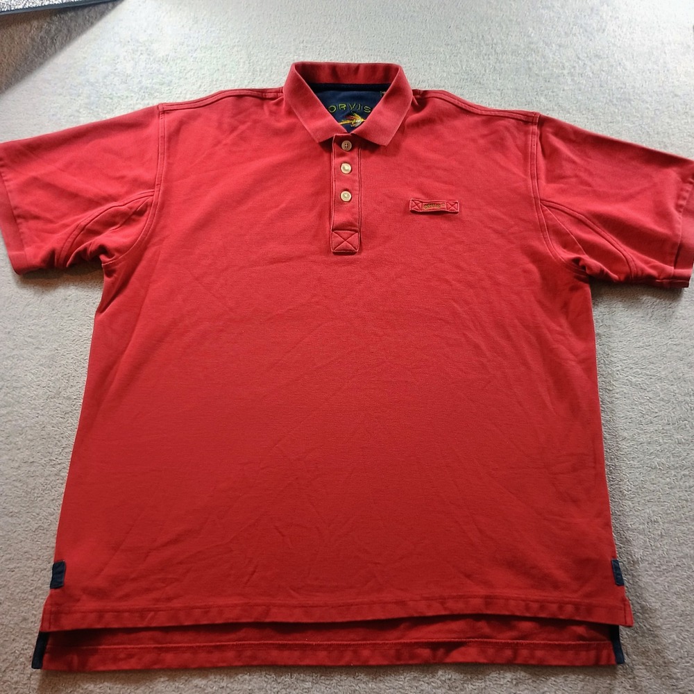 Orvis Mens Polo Shirt Red XL-T Pique Cotton Short Sleeve Fly Fishing Logo